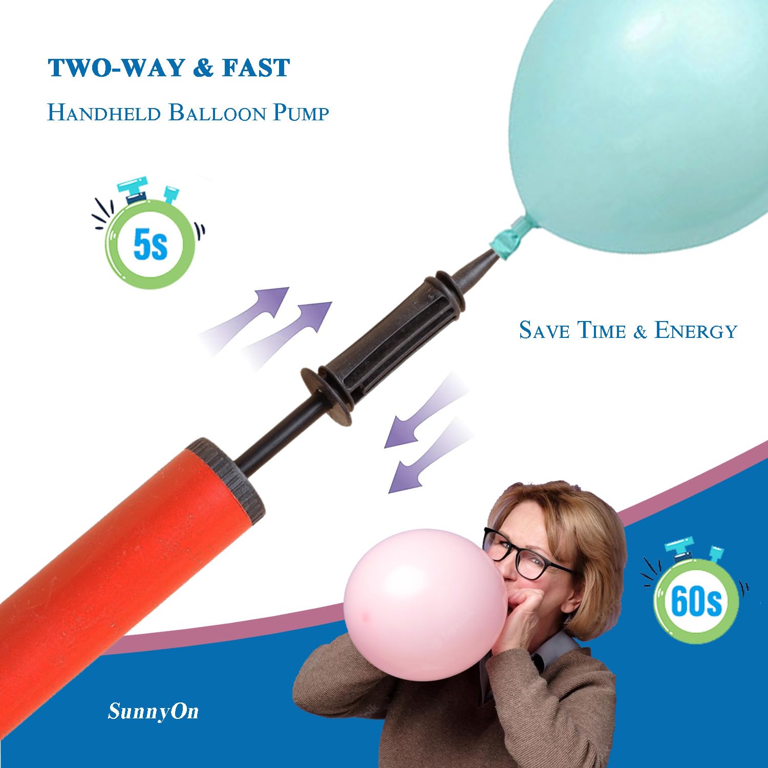 Dual-Way Manual Balloon Pump, 2-Pack Random Colors, Handheld Air Pump for Kids’ Party Balloon Supplies, Balloon Inflator by Hand, Manual Pump for Children's Party Balloons, 2-Pack Classic