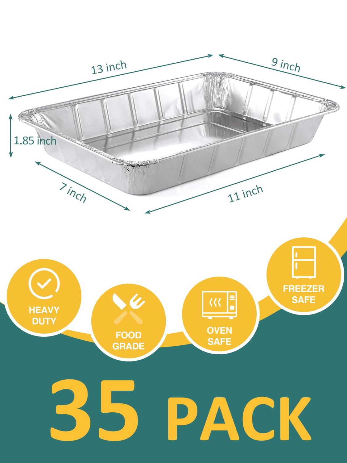 NEEBAKE 35 Pack 9x13 Disposable Aluminum Pans - Large-Aluminum-Foil-Pans-Half-Size-Tin-Foil-Baking-Pans-Heavy-Duty-Steam-Table-Tin-Trays-Containers-for-Prepping-Food-Cooking-Roasting-Heating