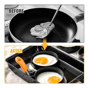 Egg Rings for Frying, 2024 Upgrade Stainless Steel Egg Rings for Frying Silicone Handle Egg Rings, 3.5 inch Round Egg Rings for Fried Egg Rings for Camping Breakfast Sandwiches (Orange, 2PCS)