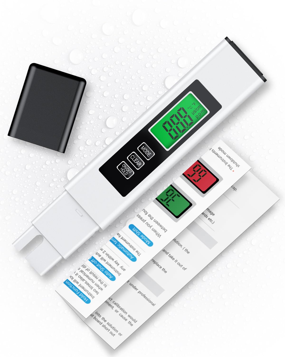 Pawfly 4 in 1 TDS Meter Digital Water Tester, TDS EC and Temperature (℃/℉) Meter, Fast Accurate Digital Water Tester, 0-9999 ppm Water Quality Tester for Drinking Water Tap Water Well Aquarium & Pool