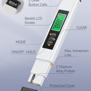 Pawfly 4 in 1 TDS Meter Digital Water Tester, TDS EC and Temperature (℃/℉) Meter, Fast Accurate Digital Water Tester, 0-9999 ppm Water Quality Tester for Drinking Water Tap Water Well Aquarium & Pool