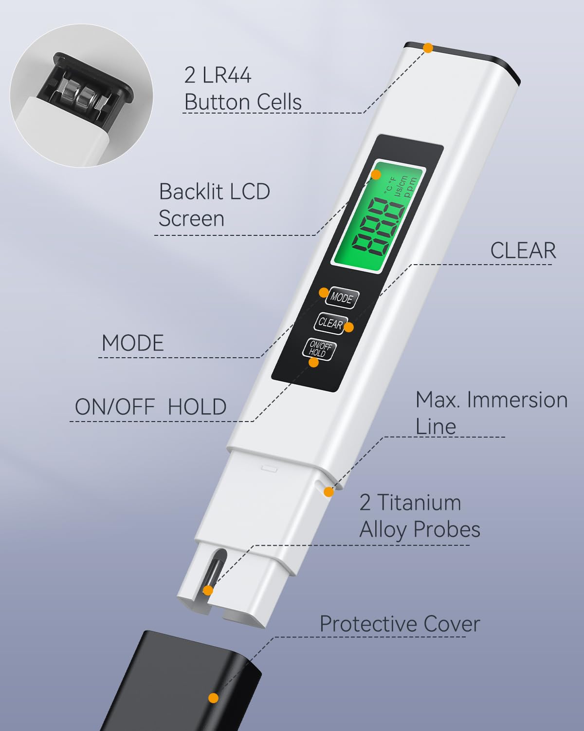 Pawfly 4 in 1 TDS Meter Digital Water Tester, TDS EC and Temperature (℃/℉) Meter, Fast Accurate Digital Water Tester, 0-9999 ppm Water Quality Tester for Drinking Water Tap Water Well Aquarium & Pool