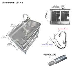 304 Stainless Steel Utility Sink Station - Left-Hand Operating Platform, 47.2 * 19.7 * 35.3 Inch Free Standing Commercial Grade Sink for Outdoor and Indoor Use - NSF Certified