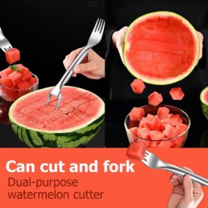 2-in-1 Stainless Steel Fruit Cutter, 2024 Upgrade Watermelon Fork Slicer Cutter Dual Head Watermelon Cutter Slicer Tool, Summer Fruit Cutting Fork Quickly Fruit Forks Slicer for Kitchen Camping(1pcs)