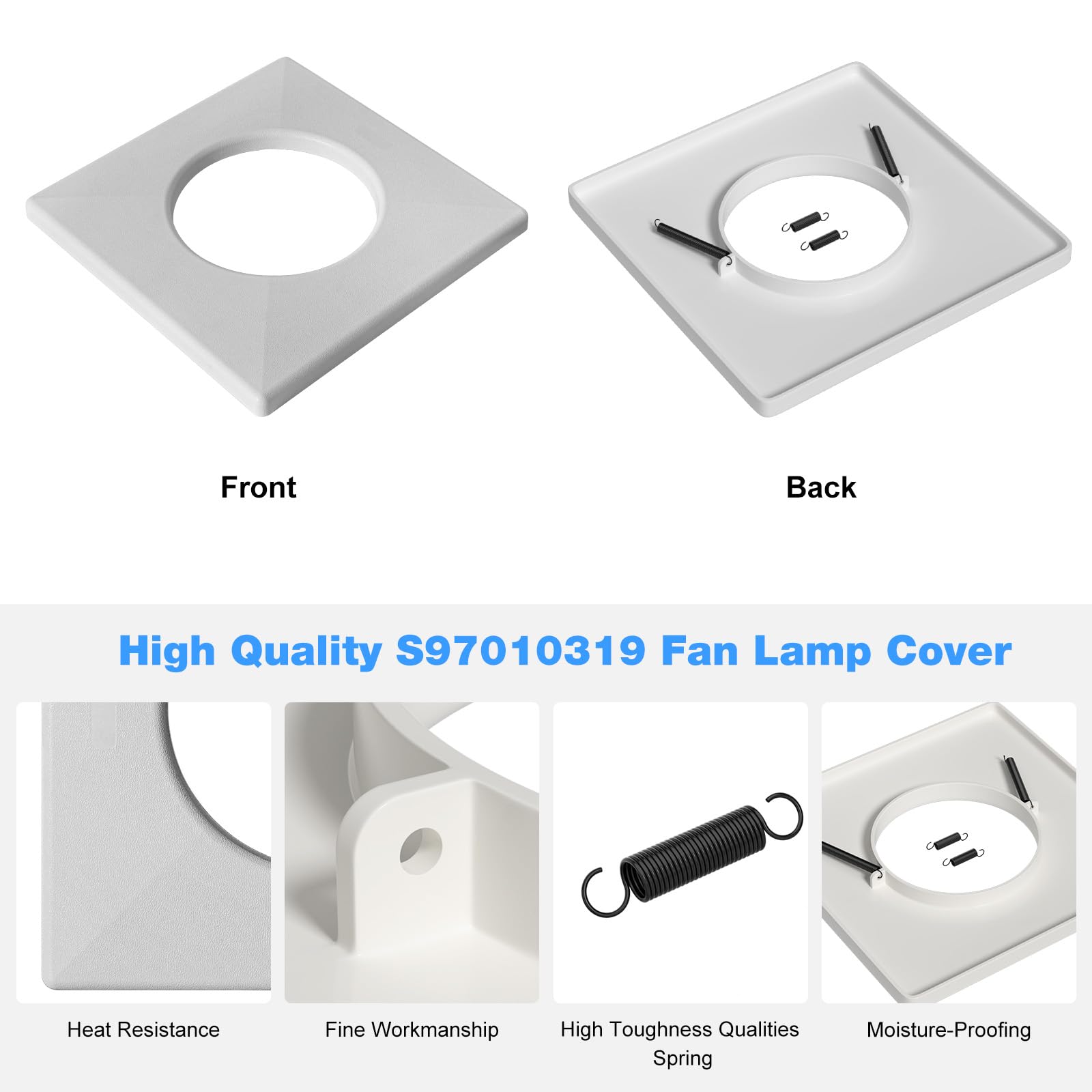 RO6G S97010319 Bathroom Exhaust Fan Cover for Broan Heat Lamp Cover Grille w/Springs 97010319, 99111347, Compatible with 161, 162, 9412D-R01, 9417DN-R01 Bulb Heater