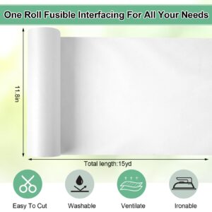 Phinus Fusible Interfacing for Sewing, Medium Weight White 11.8in X 15yd Iron on Interfacing, Fusible Fleece Interfacing for Sewing for Sewing Supplies and DIY Crafts Supplies