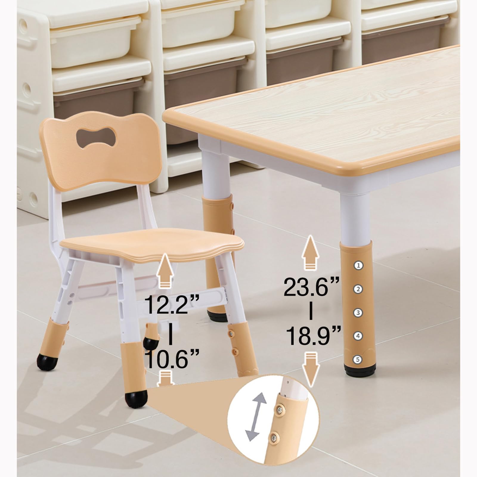 GarveeHome Kids Table and 6 Chair Set - Height Adjustable, Multifunctional Desk, Ergonomically Designed Chairs, Max 300lbs, for Ages 2-10, Classroom, Daycares, Home