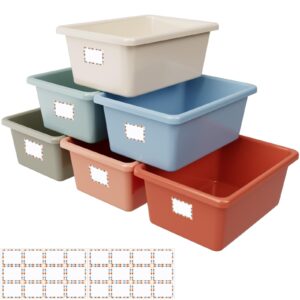 huwena 6 pcs plastic cubby bins for classroom 11.6x7.7x5 inch book bins with self adhesive labels classroom storage containers for book library school organization office home