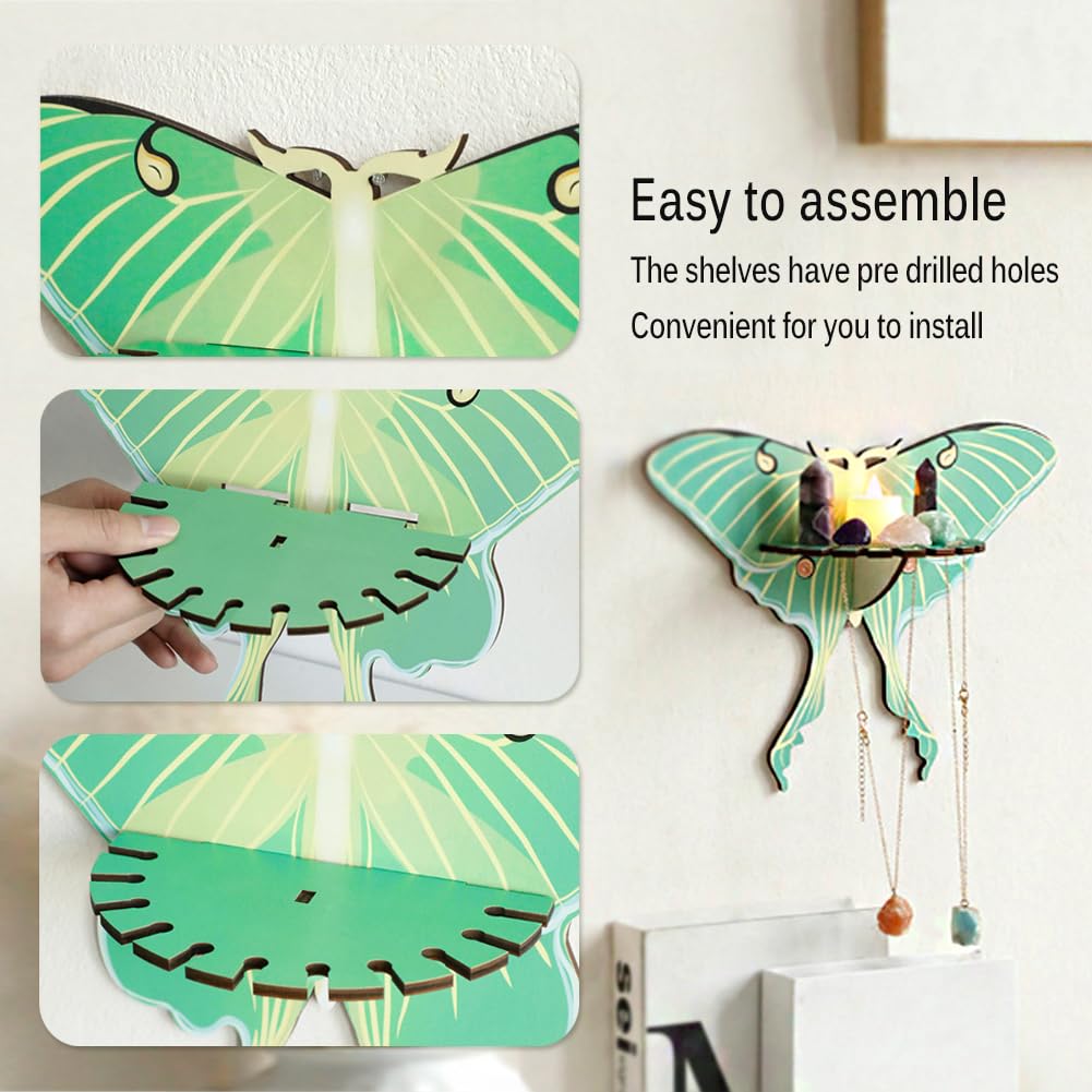 JruiZhp Butterfly Shelf， 1Pcs Green Butterfly Wooden Whimsigoth Decor Shelf Hanging Wall Shelf Floating Holder Shelves Storage Rack for Home Decoration