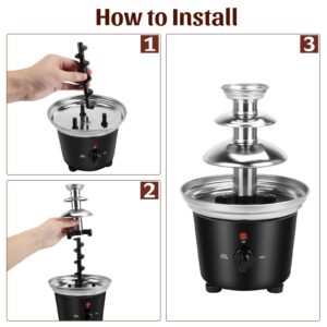 VAlinks Chocolate Fountain Machine 3 Tiers Electric Melting Machine Chocolate Fountain Mini Stainless Steel Chocolate Fondue Fountain for Parties Melts Chocolate Cheese BBQ Sauce Liqueurs