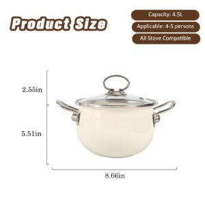 Nonstick Stockpot With Lid, 4 Quart White Pasta Pot Enamel on Steel with Stay-Cool Handles, Multipurpose Cooking soup Pot for Kitchen, All Stove Compatible, Easy to Clean (5 Quart)