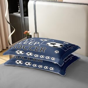 Feelyou Twin(No Comforter) Soccer 100% Cotton Duvet Cover Boys Girls Football Bedding Set for Kids Teens Toddler Navy Blue Comforter Cover Set Soccer Ball Game 2Pcs Zipper