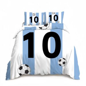 generic down blue and white football striped quilt cover set in twin size suitable for adult children's bedroom home bedding 1*quilt cover 2*pillowcase. dream chasing football lover gift, zijlyb24846