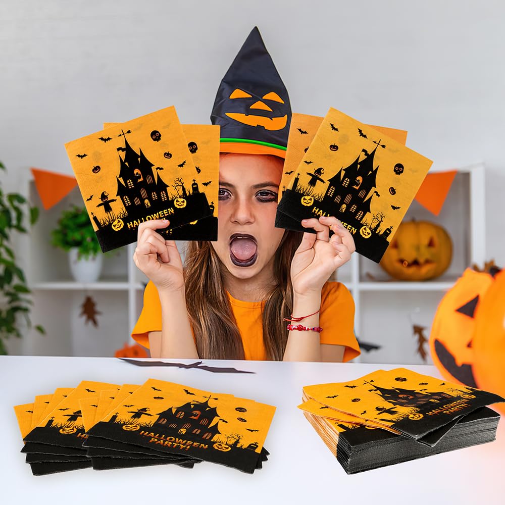 Halloween Napkins, Halloween Napkins Disposable, 50 Pcs Paper Napkins Halloween Party Decorations, Cocktail Napkins Paper Towel for Halloween Dinner Kitchen Toilet Bathroom Birthday Party Supplies