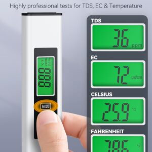 Pawfly 4 in 1 TDS Meter Digital Water Tester, TDS EC and Temperature (℃/℉) Meter, Fast Accurate Digital Water Tester, 0-9999 ppm Water Quality Tester for Drinking Water Tap Water Well Aquarium & Pool