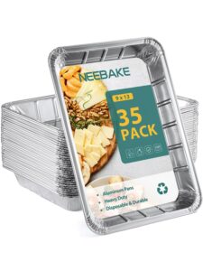 neebake 35 pack 9x13 disposable aluminum pans - large-aluminum-foil-pans-half-size-tin-foil-baking-pans-heavy-duty-steam-table-tin-trays-containers-for-prepping-food-cooking-roasting-heating