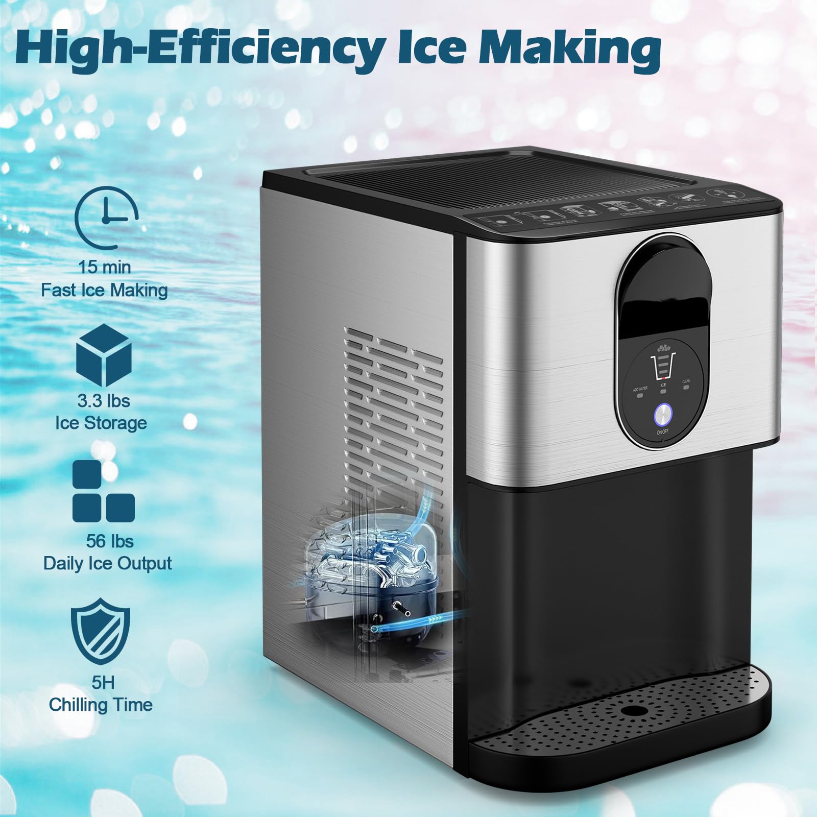 ARLIME Nugget Ice Maker Countertop, 56 lbs/24 H Pepple Chewable Ice Making Machine w/Self-Cleaning System, Self-Dispensing Pellet Ice Machine w/ 0.63 gal Water Tank for Home & Kitchen