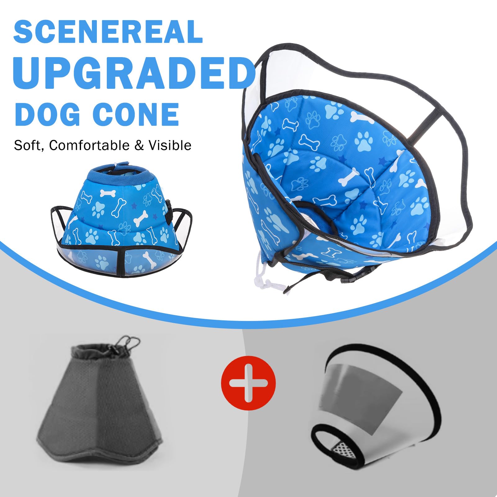 SCENEREAL Dog Cone for Dogs After Surgery, Adjustable Dog Cone Collar Alternative to Stop Licking for Wound Care, Spay, Neuter, Soft Recovery Cone for Medium Large Size Dog, E-Collar Neck Collar