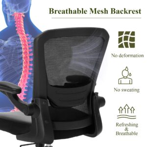 TOPBSHODC Office Chair Ergonomic Mesh PU Leather Desk Chair,Executive Computer Chair with Lumbar Support Flip up Arm,Swivel Rolling Home Office Chair with Adjustable Height,Black Task Chair with Wheel