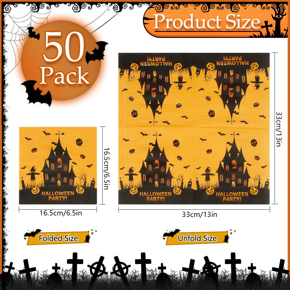 Halloween Napkins, Halloween Napkins Disposable, 50 Pcs Paper Napkins Halloween Party Decorations, Cocktail Napkins Paper Towel for Halloween Dinner Kitchen Toilet Bathroom Birthday Party Supplies