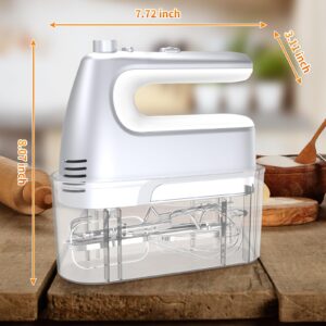 Yalame Hand Mixer Electric, 5-Speed 400W Motor, Hand Mixer Electric Handheld, Mixer Electric Handheld with Turbo Boost & Storage Case, 2x Flat Beaters, 2x Dough Hooks, 1x Whisk for Baking (Silver)