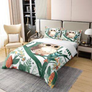 Feelyou Boys Girls Cute Owl Bedding Set Queen(No Comforter), 3D Animal Printed 100% Cotton Duvet Cover Kids Bird Decor Comforter Cover Cartoon Owls Design Teens 3Pcs with 2 Pillow Case