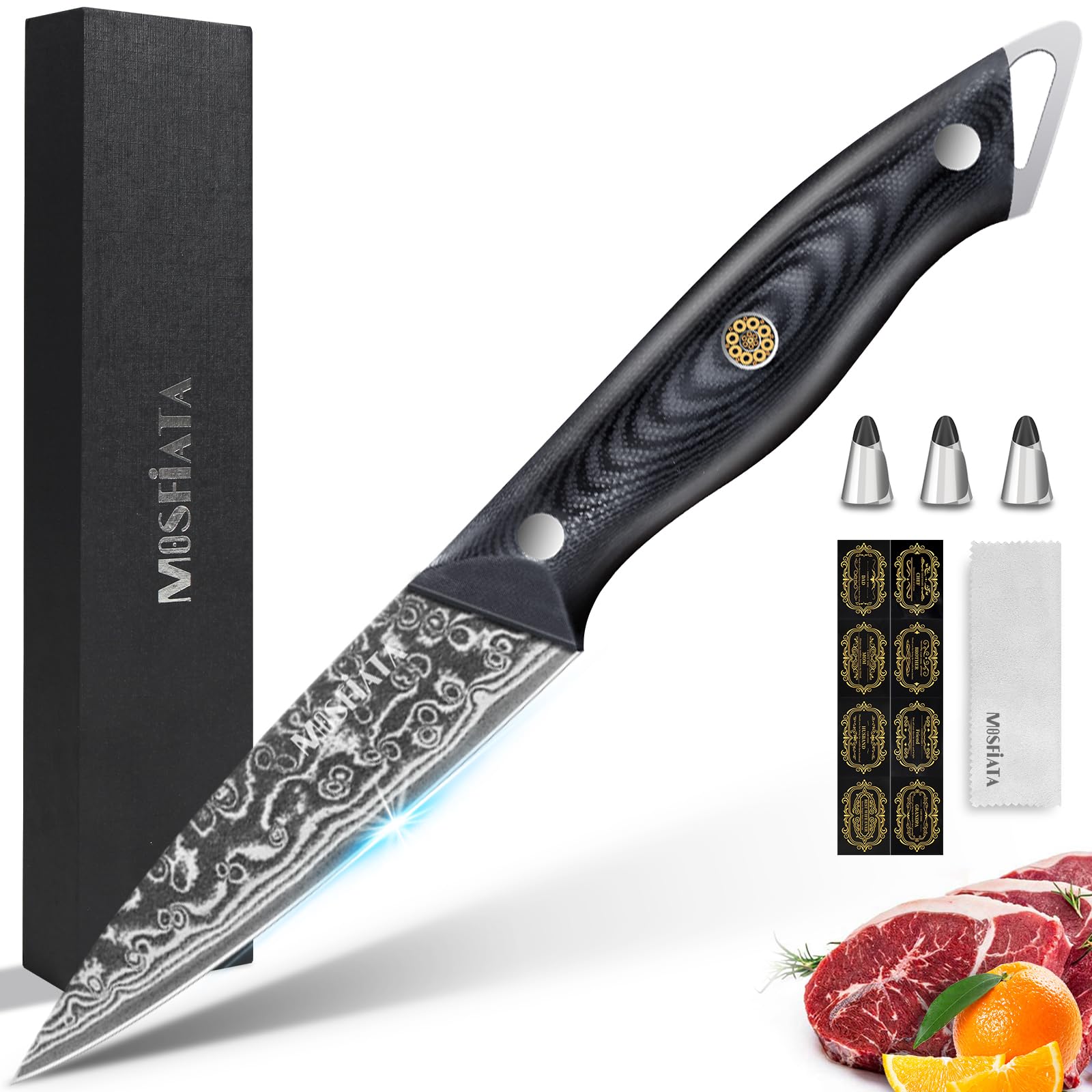 MOSFiATA Damascus Paring Knife 3.5 inch Fruit Knife with Gift BoX