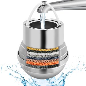 shower water filter, bath filter for tub-8 stages bath ball filter removes hundreds of contaminants for softer, smoother skin | 2,500 gallons of filtration | bpa free (silver)