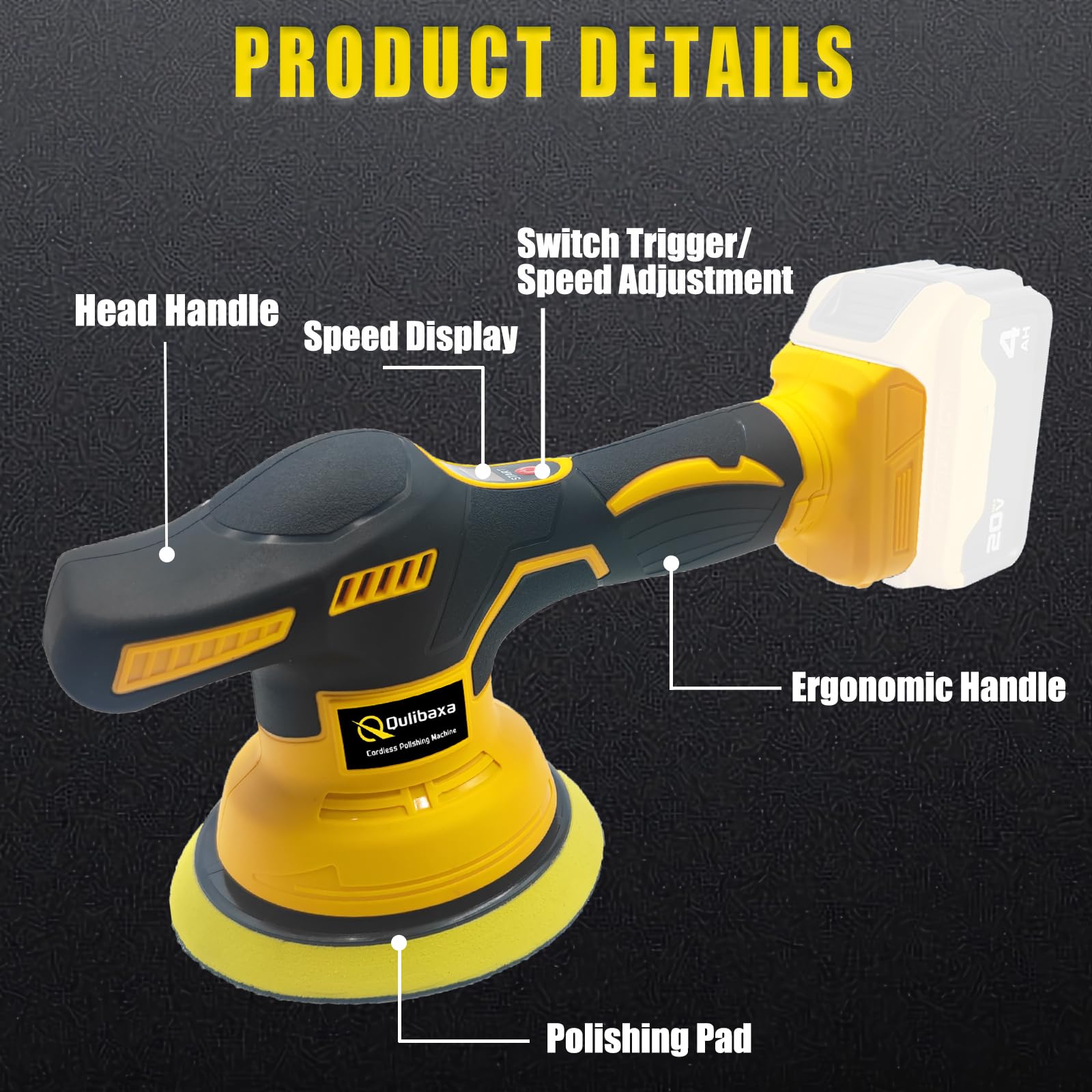 Cordless Car Polisher for Dewalt 20V Battery, 8 Variable Speed Up to 7000RPM Brushless Random Orbital Polisher, 6-Inch Cordless Buffer Polisher for Car Detailing/Polishing/Waxing, Tool Only