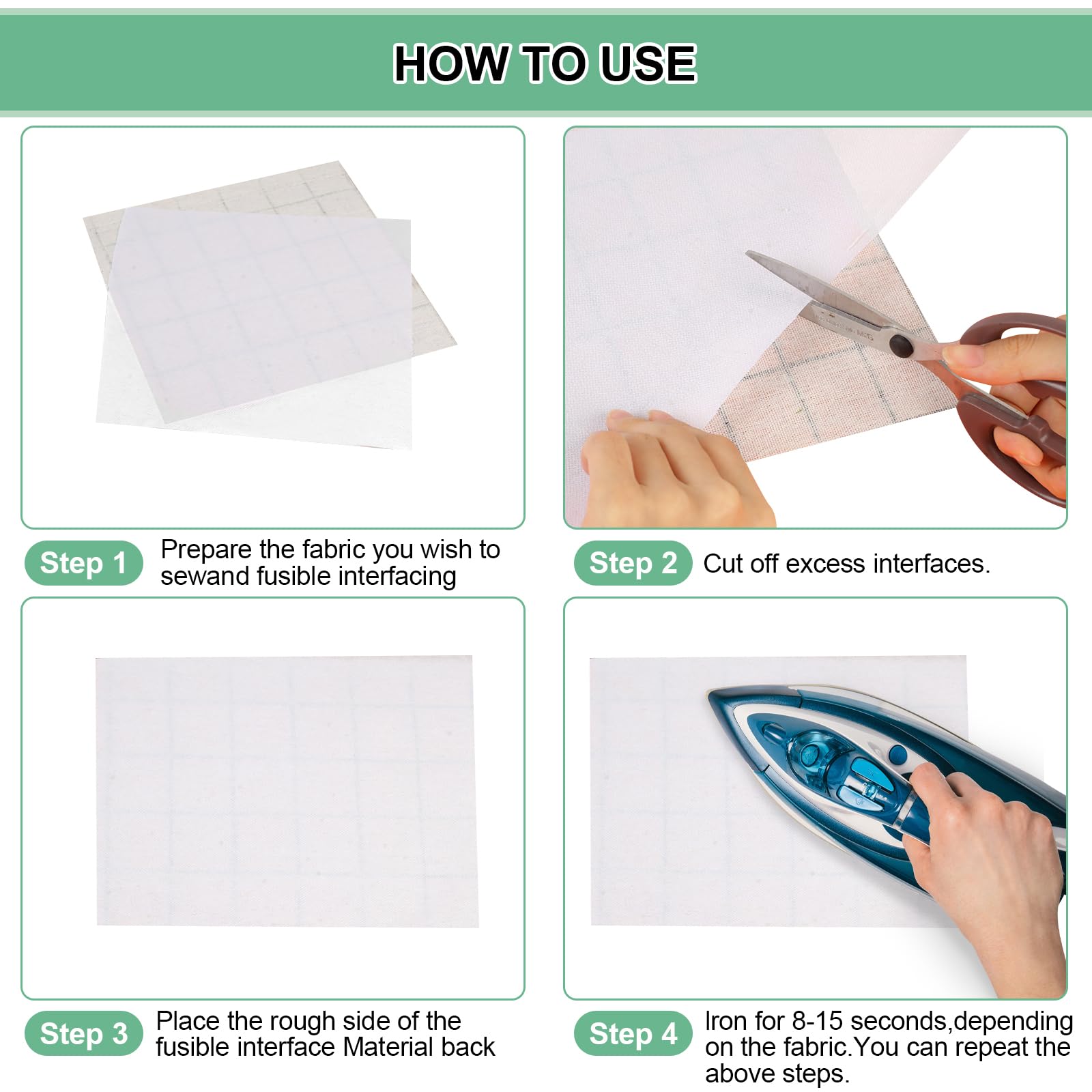 Phinus Fusible Interfacing for Sewing, Medium Weight White 11.8in X 15yd Iron on Interfacing, Fusible Fleece Interfacing for Sewing for Sewing Supplies and DIY Crafts Supplies