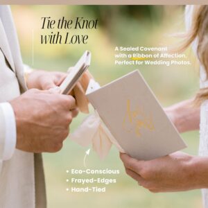 Vow Books His and Hers w/Ribbon- Hardcover Premium Velvet Linen - Wedding Vow Books w/Gold Foil Lettering Embossed - Neutral Convertible Vow Books for Wedding - Keepsake Gifts for Couples (Set of 2)