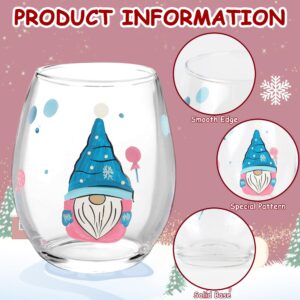 DR.DUDU Christmas Wine Glasses Cups Set of 4, Stemless Drinking Glass with Cute Christmas Gnome Designs, Clear Wine Milk Drinkware Party Gifts for Women, Men, Friends, Holiday Xmas Decorations (18oz)