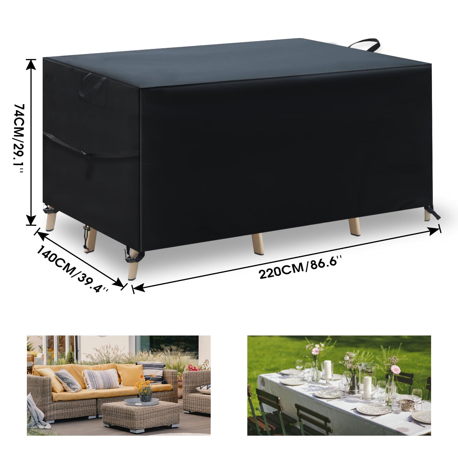 Nuo desire Outdoor Couch Cover Heavy Duty, Patio Furniture Cover with Air Vent, 420D Tear-Resistant Patio Table and Chair Set Cover with Upgraded Fastener Windproof Buckle Straps(86 * 55 * 29 in)