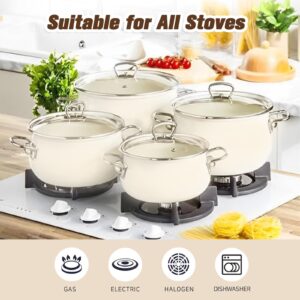 Nonstick Stockpot With Lid, 4 Quart White Pasta Pot Enamel on Steel with Stay-Cool Handles, Multipurpose Cooking soup Pot for Kitchen, All Stove Compatible, Easy to Clean (5 Quart)