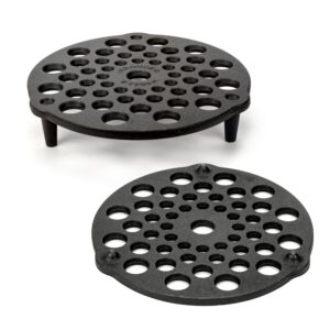 iprouder cast iron trivet 2 pcs set, 8-inch, meat rack, cast iron grate for dutch ovens, raise food in dutch oven, used as burner diffuser, use directly on camp fire, used as trivet on table