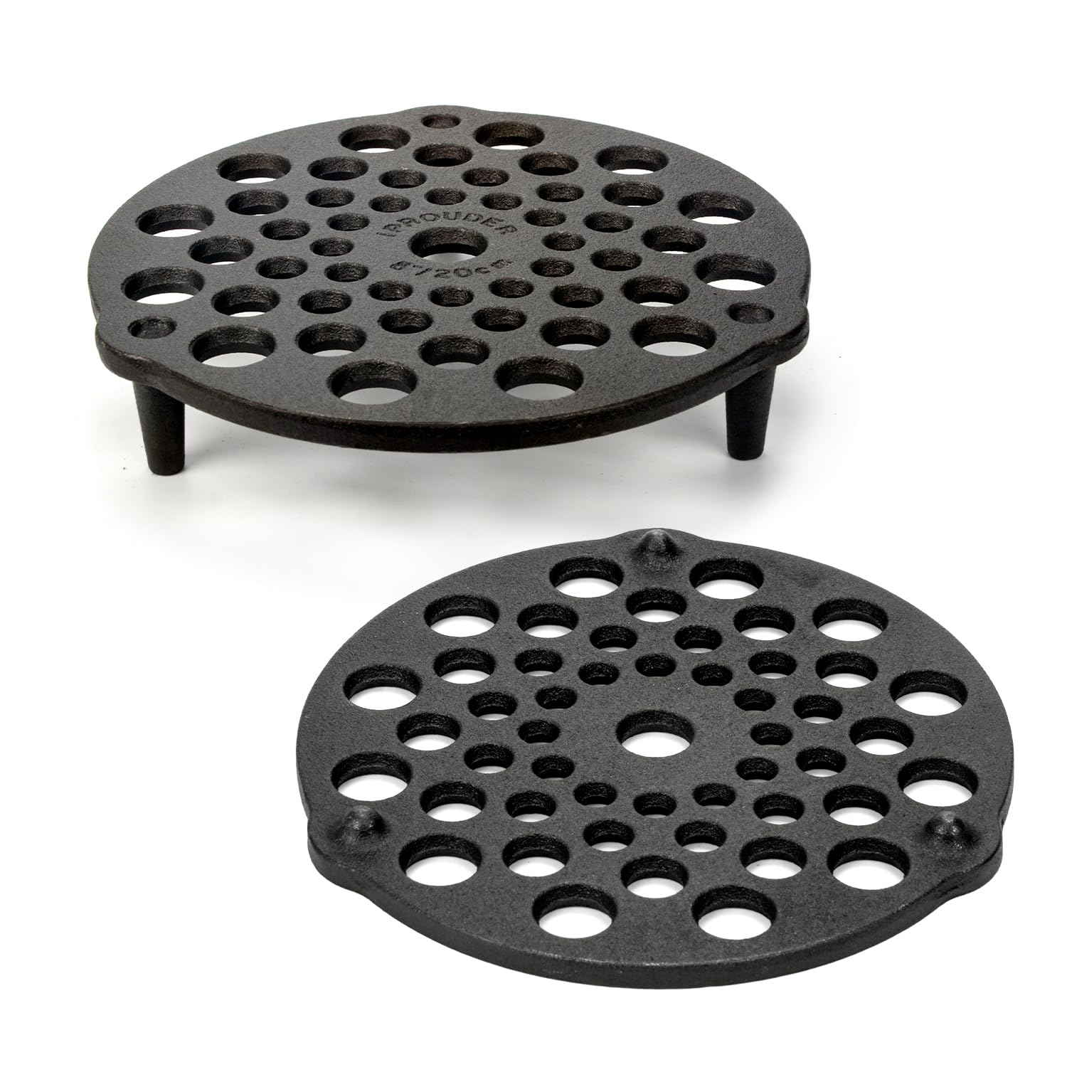 IPROUDER Cast Iron Trivet 2 PCS Set, 8-inch, Meat Rack, Cast Iron Grate for Dutch Ovens, Raise Food in Dutch Oven, Used as Burner Diffuser, Use Directly on Camp Fire, Used as Trivet on Table