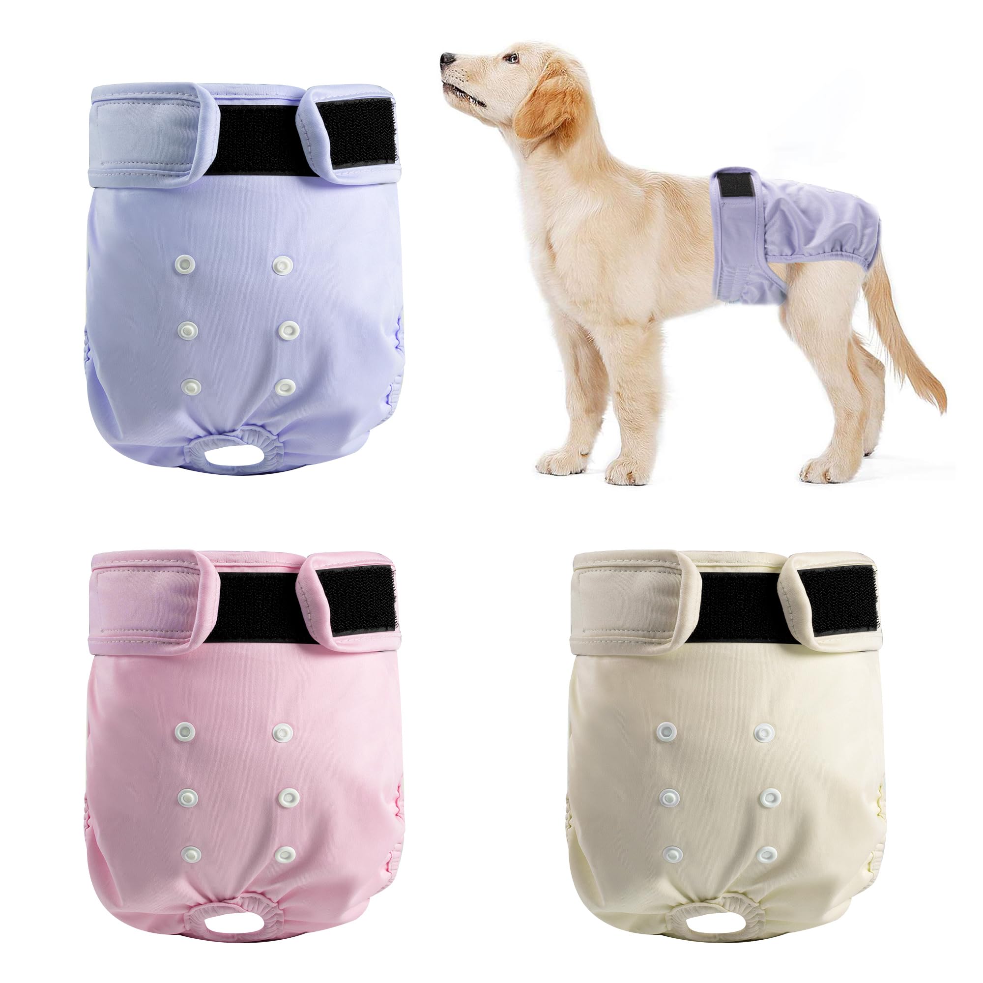 ZINGTERRA 3 Pack Washable Female Dog Diapers,Reusable Diaper for Doggie,Highly Absorbent Dog Diaper,Adjustable Leakproof Puppy Diapers Skirt for Heat,Incontinence,Period Doggy Nappies S