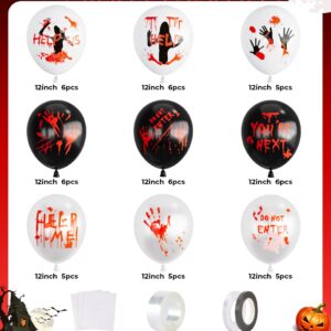 Scary Halloween Balloons,12 Inch Bloody Balloons,Horror Balloons with Blood Handprint,Scary Halloween Decorations for Zombie Vampire,Haunted House, Horror Party Supplies (Scared Style)