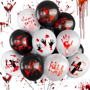 Scary Halloween Balloons,12 Inch Bloody Balloons,Horror Balloons with Blood Handprint,Scary Halloween Decorations for Zombie Vampire,Haunted House, Horror Party Supplies (Scared Style)