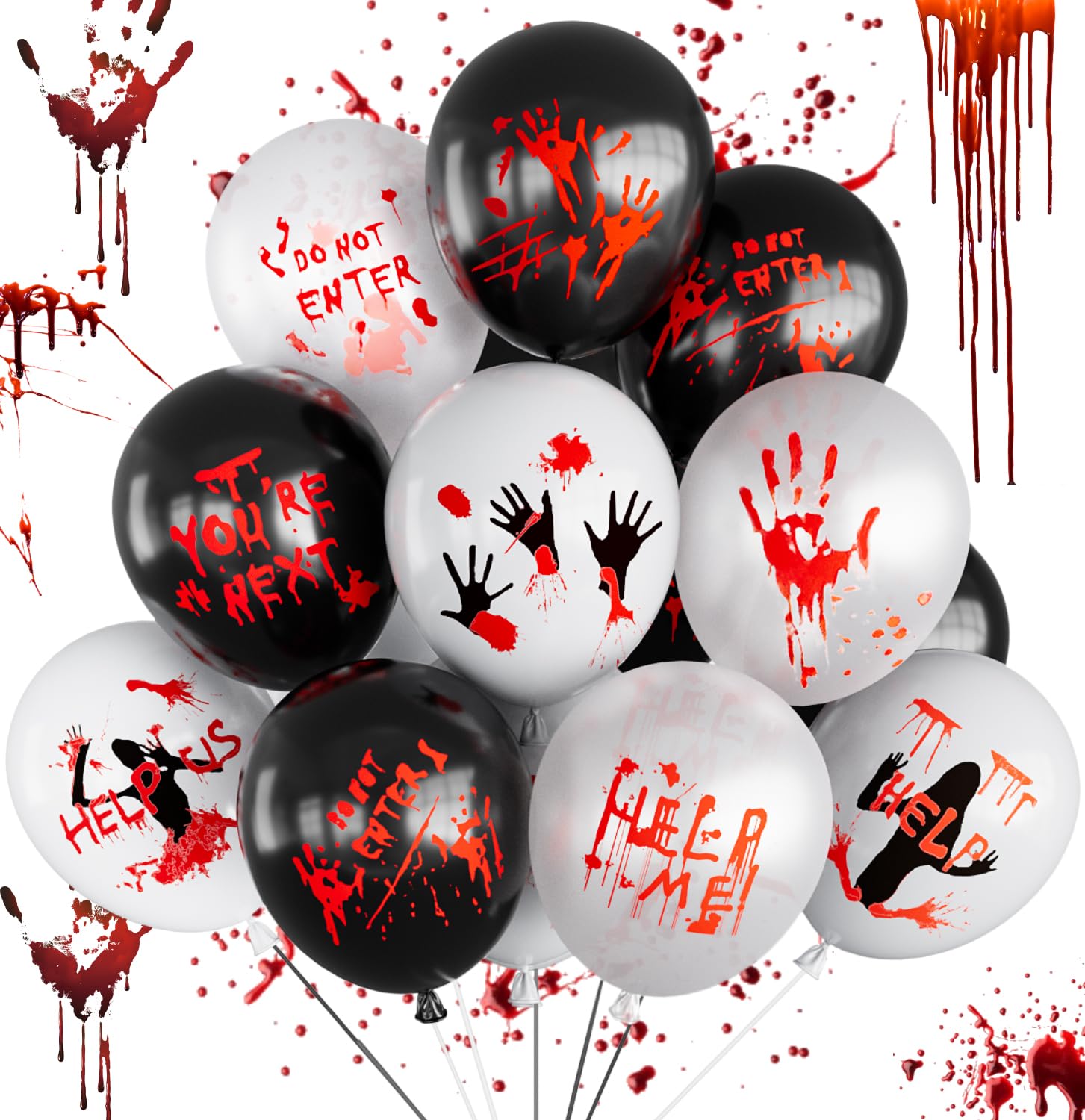 Scary Halloween Balloons,12 Inch Bloody Balloons,Horror Balloons with Blood Handprint,Scary Halloween Decorations for Zombie Vampire,Haunted House, Horror Party Supplies (Scared Style)