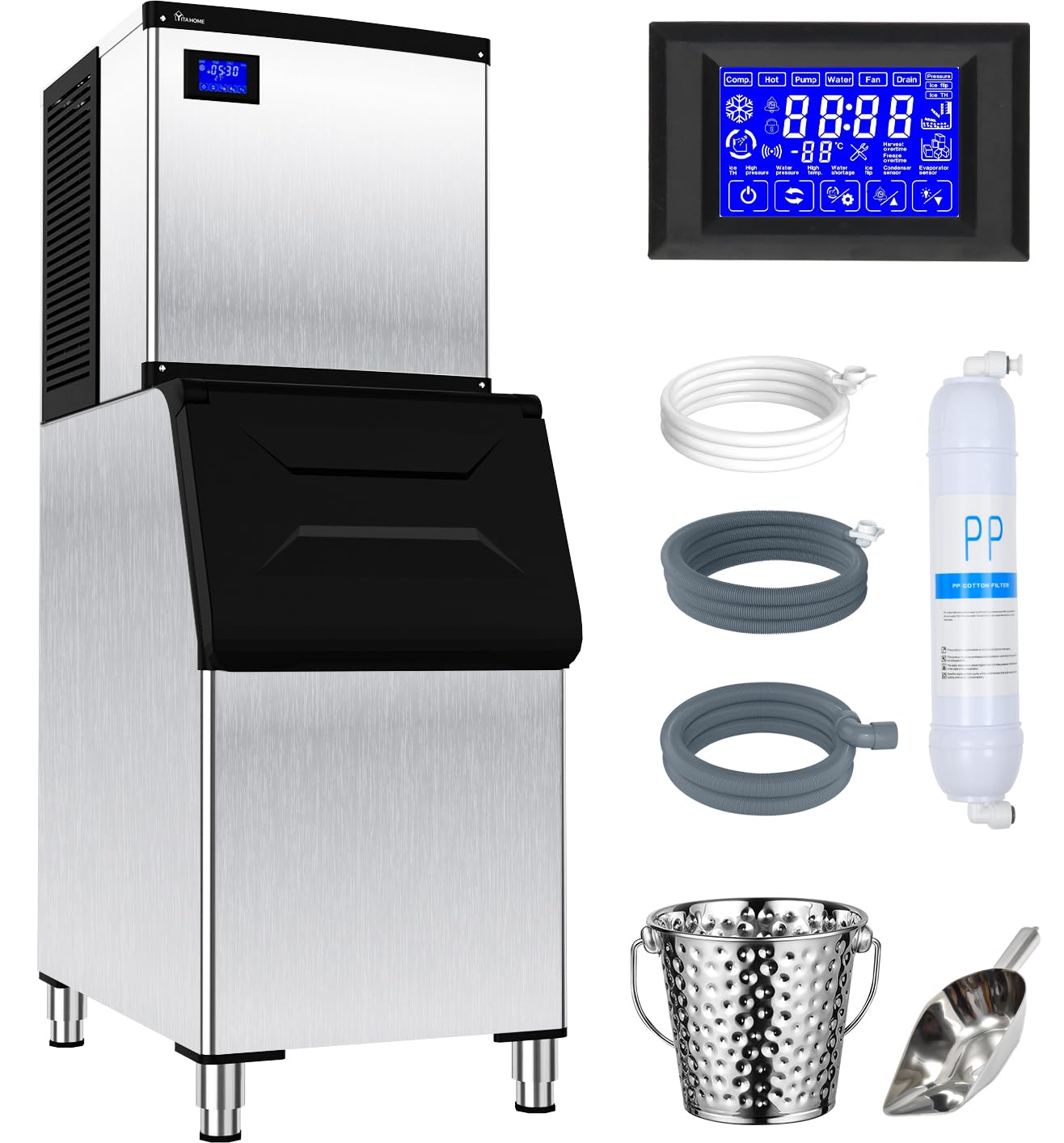 YITAHOME Commercial Ice Maker Machine 550LBS/24H with 360 LBS Storage Bin, Industrial Ice Machine with Ice Scoop & Bucket, Stainless Steel Industrial Ice Maker for Restaurant Bar Business Cafe Shop