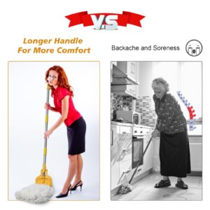 Mop Handle, 61" Wet Mops Heavy Duty Loop-end String Mop Head Surface Floor Cleaner with Stainless Steel Hard Pole Commercial Industrial Grade Mop