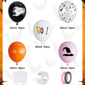 Halloween Balloons,12 Inch Pink Halloween Balloons,Pink Black Orange Balloons,Hey Boo Balloons with Cute Ghost,Wizard Hat,Bat Design for Halloween Party Decorations,Birthday,Baby Shower-50Pcs