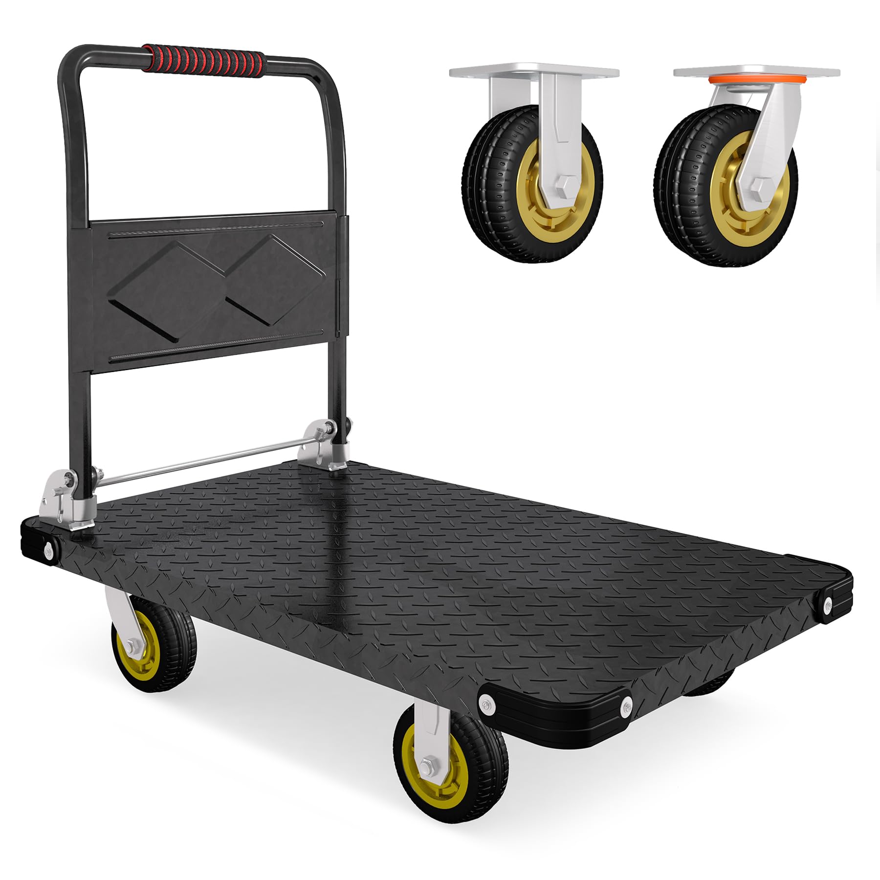 Heavy Duty Platform Truck Cart Foldable Flat Cart Push Cart Dolly Large Platform Cart w/ 5'' Swivel Wheels 2000LBS Capacity Moving Hand Dolly for Groceries, Garage, Warehouse (35'' L x 22.5'' W)