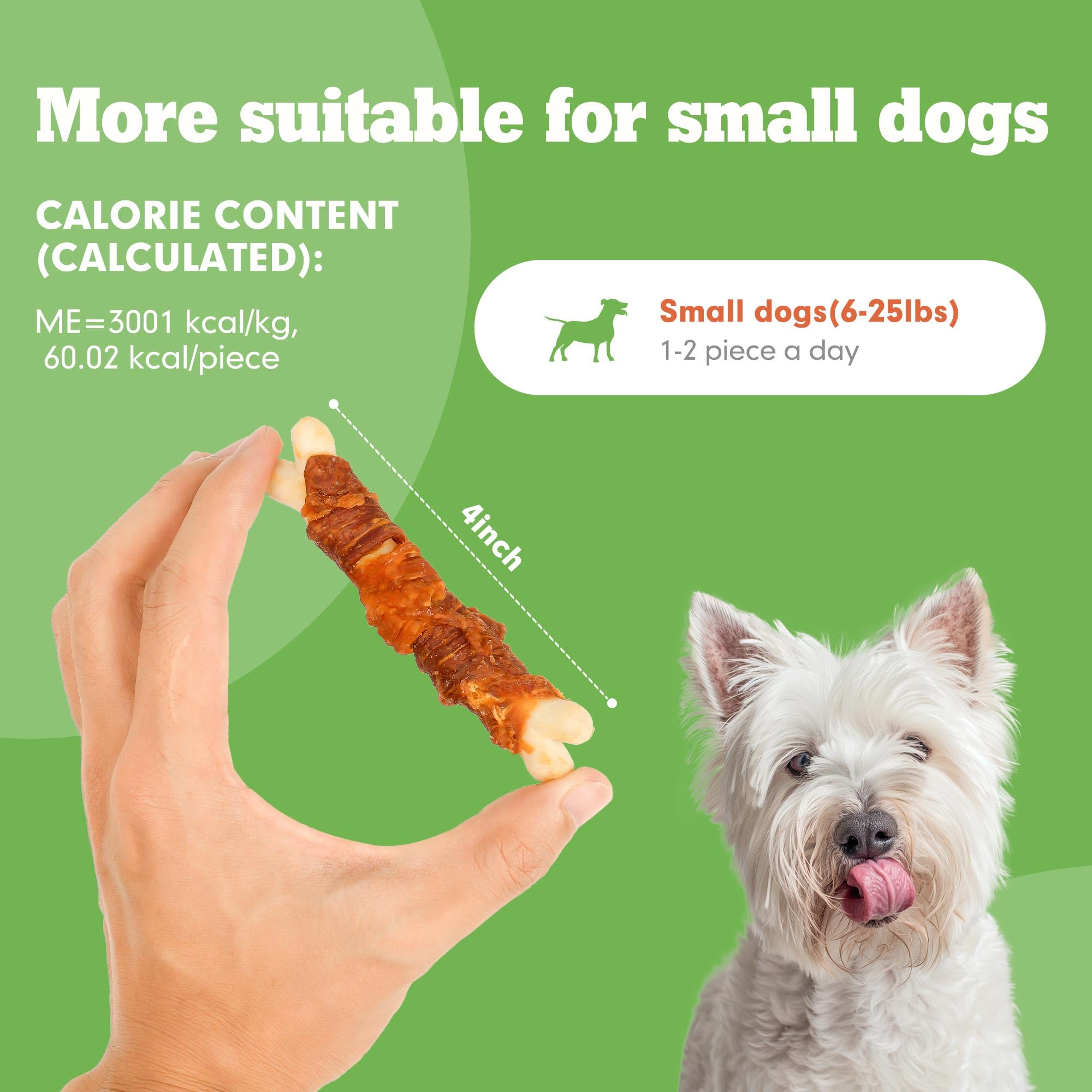 MON2SUN Double Flavor Dog Treats, 4 Inch Chicken and Duck Wrapped Calcium Bones, Rawhide Free Dog Chews for Small Dogs, Teeth Cleaning Dog Bones, 21.16oz (30 Count-Pack of 1)