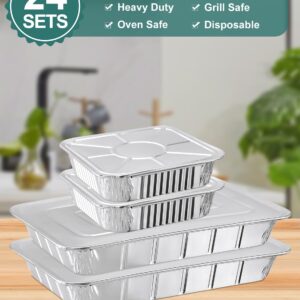 NEEBAKE 24 Pack Disposable Aluminum Pans with Lids Combo Set- 12 Large 9x13 Foil Pans Half Size & 12 Small 8x8 Tin Foil Baking Pans, Tin Trays Containers for Meal Prep, Food Cooking, Roasting, Heating