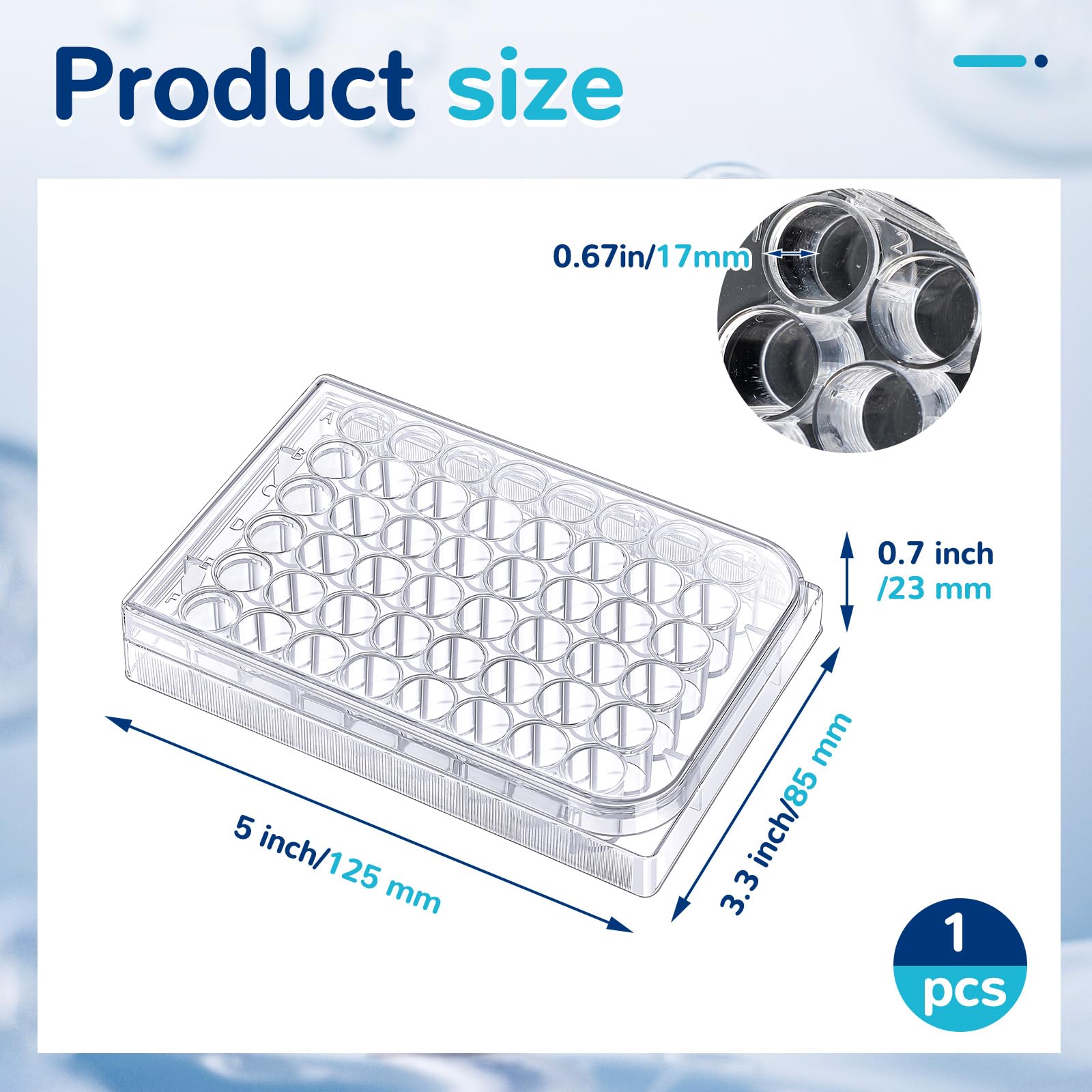 Tellegloww 1 Pack Disposable Sterile Flat Tissue Cell Culture Plates with Lid Tissue Culture Treated Plate for Lab Cell Culture, Clear (48 Well)