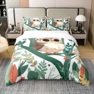 feelyou boys girls cute owl bedding set queen(no comforter), 3d animal printed 100% cotton duvet cover kids bird decor comforter cover cartoon owls design teens 3pcs with 2 pillow case