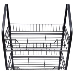 PSUFURV 4 Tier Retail Display Rack Free Standing Metal Wire Storage Shelf Cart with Wheels & 5 Metal Hooks Snack Candy Display Organizer for Bedrooms, Kitchens - 19.6" L x 10.6" D x 55" H