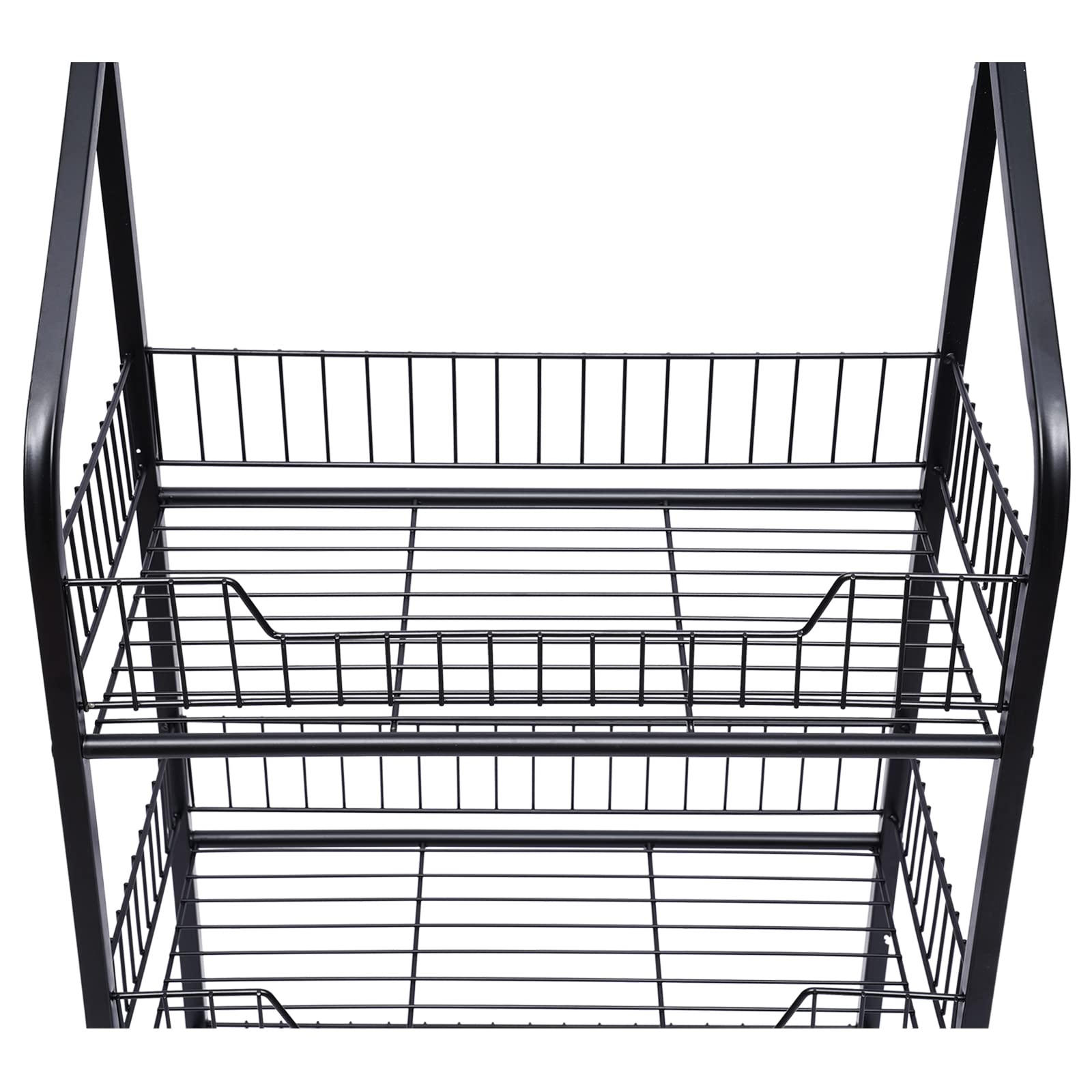 PSUFURV 4 Tier Retail Display Rack Free Standing Metal Wire Storage Shelf Cart with Wheels & 5 Metal Hooks Snack Candy Display Organizer for Bedrooms, Kitchens - 19.6" L x 10.6" D x 55" H